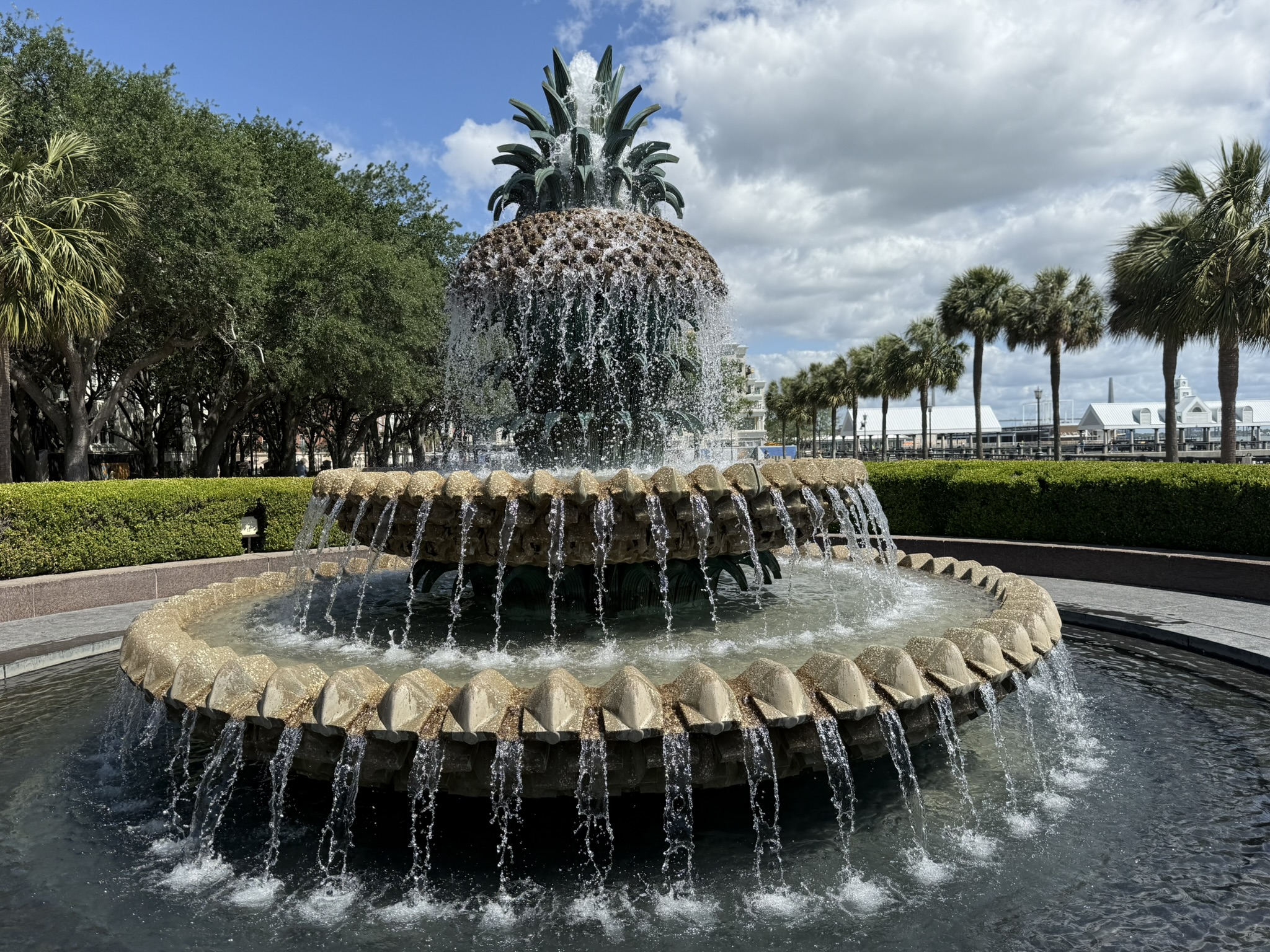 Pineapple Fountain at waterfront park in fun things to see and do in Charleston, SC