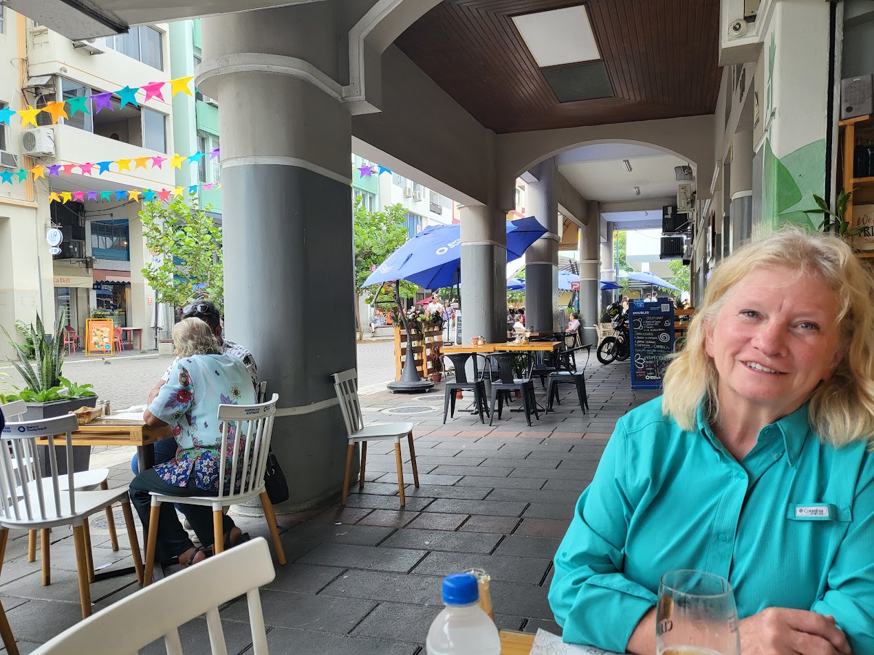 Sitting outside of a restaurant in Guayaquil, Ecuador