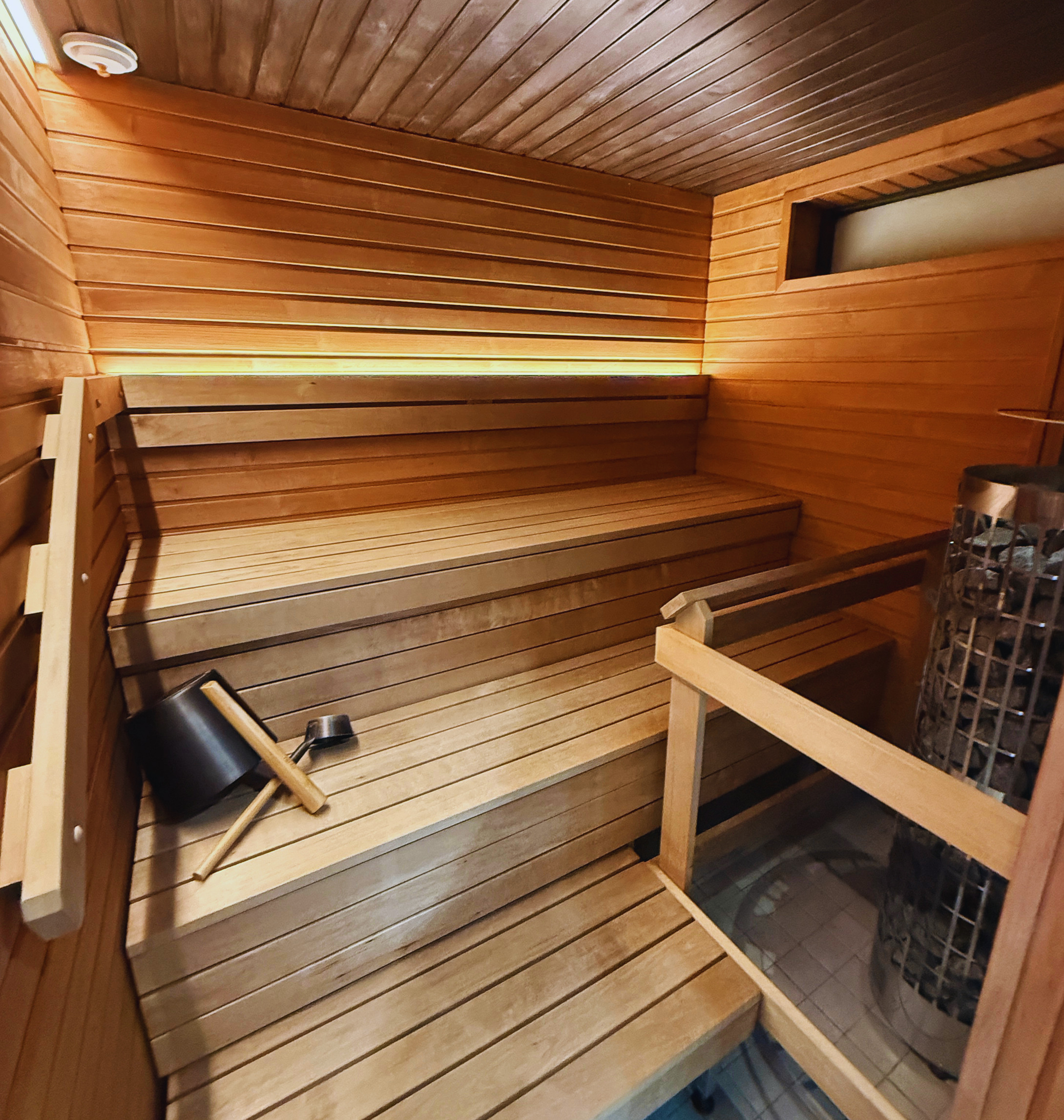The inside of a traditional sauna as seen in hidden places in Helsinki, Finland