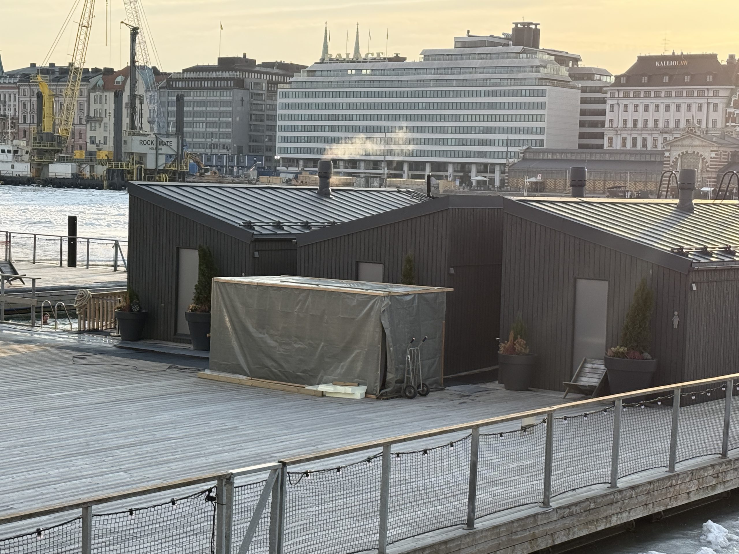 Outside saunas at the Allas Pool in Helsinki as seen in March