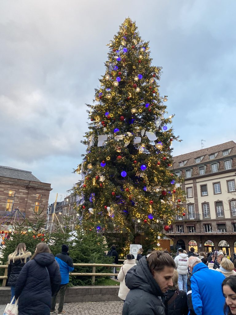 The huge tree at the main Strasbourg, France Christmas Market