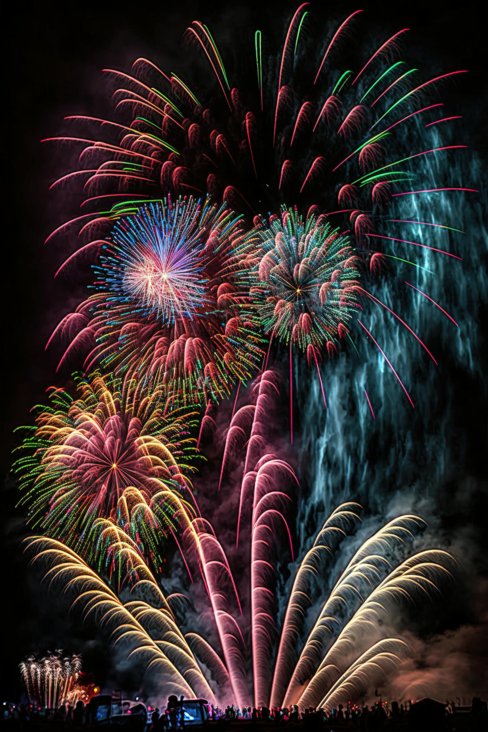 Spectacular fireworks lighting up the night sky in a colorful celebration.