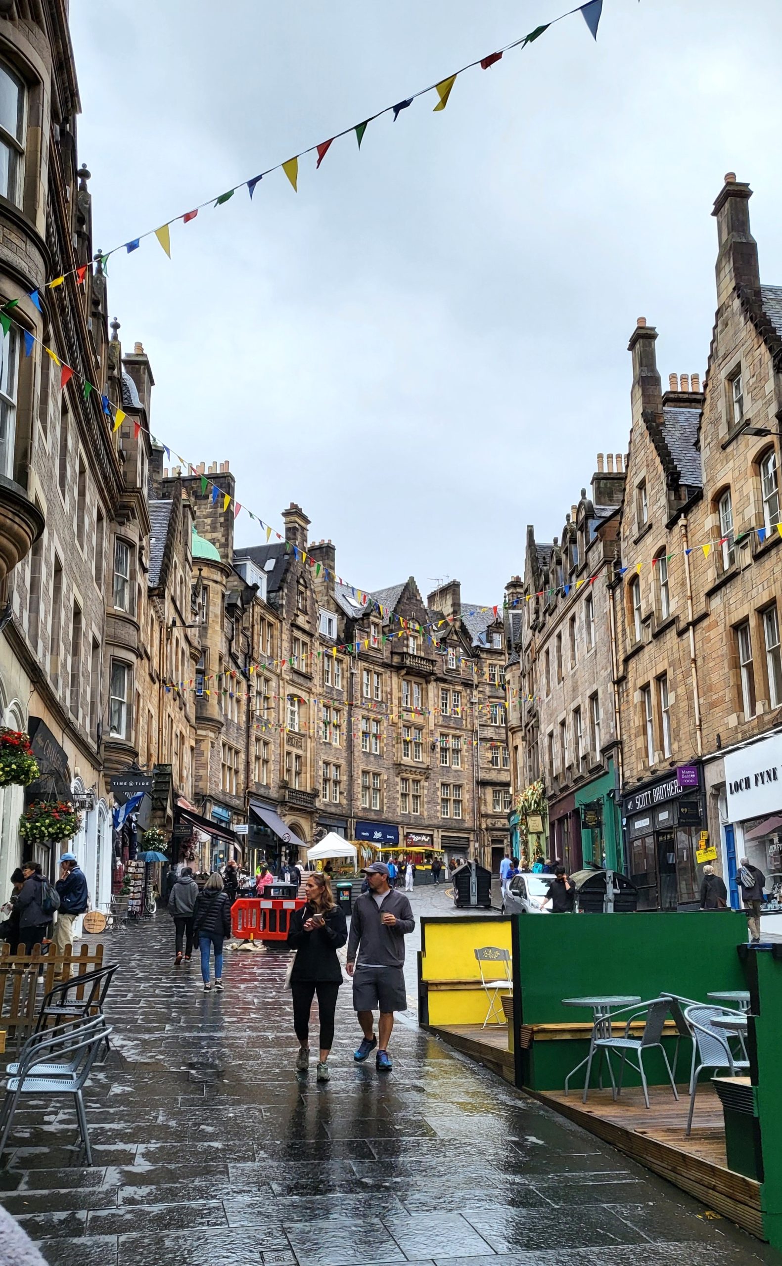 People walking down the main street in Edinburgh on a dreary day in 21 cheap things to do in Edinburgh