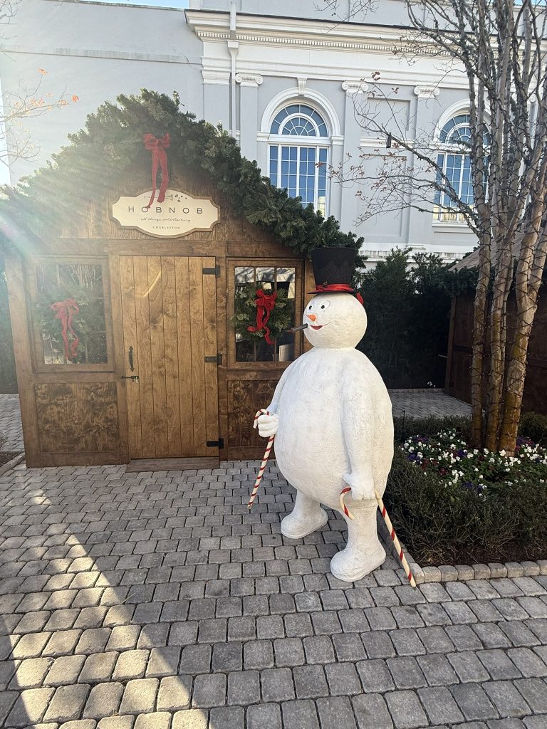 Christmas chalet in the holiday market in American Gardens as seen in the best Christmas events in Charleston, SC