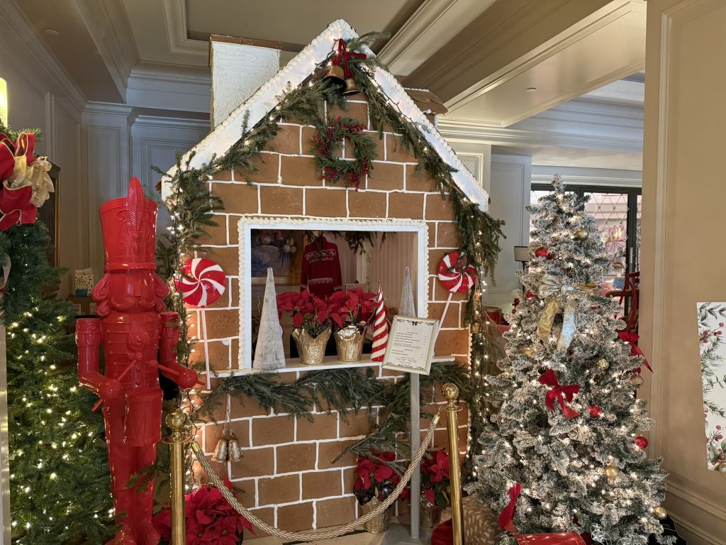 Hotel Bennett's life sized gingerbread house as part of their festive Christmas decorations in Christmas date ideas in Charleston, SC