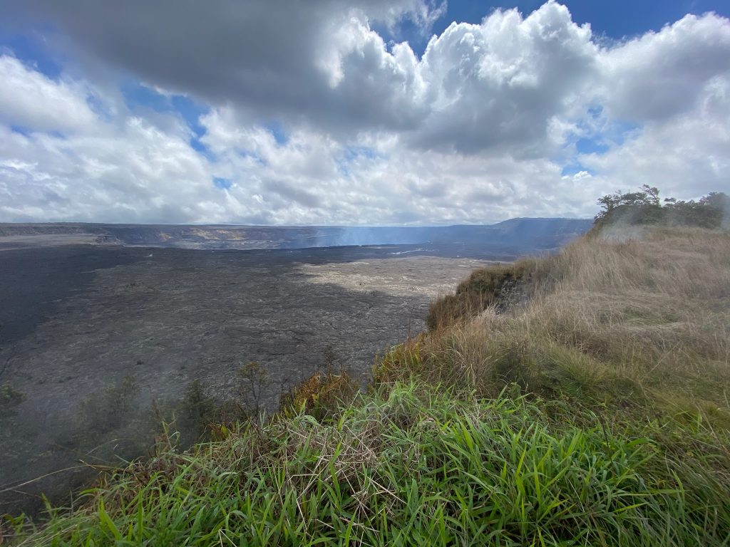 The volcano at Volcano National Park in Hawai'i when looking at Maui vs the Big Island