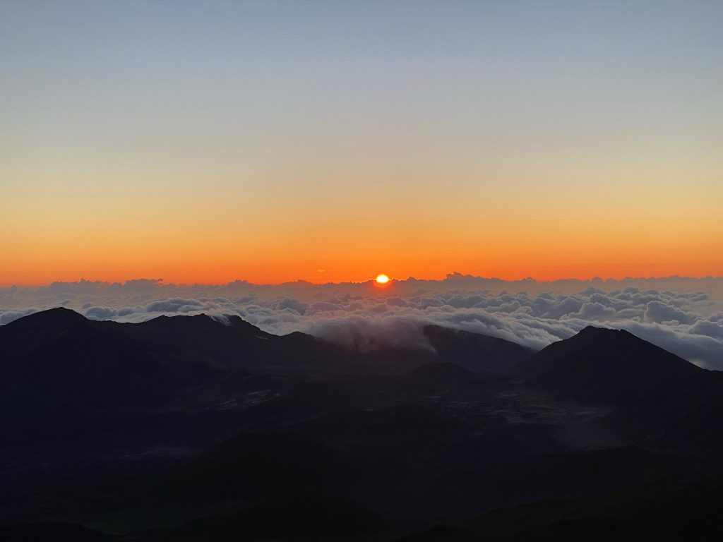 The sunrise over summit of Haleakalā in Maui, Hawai'i