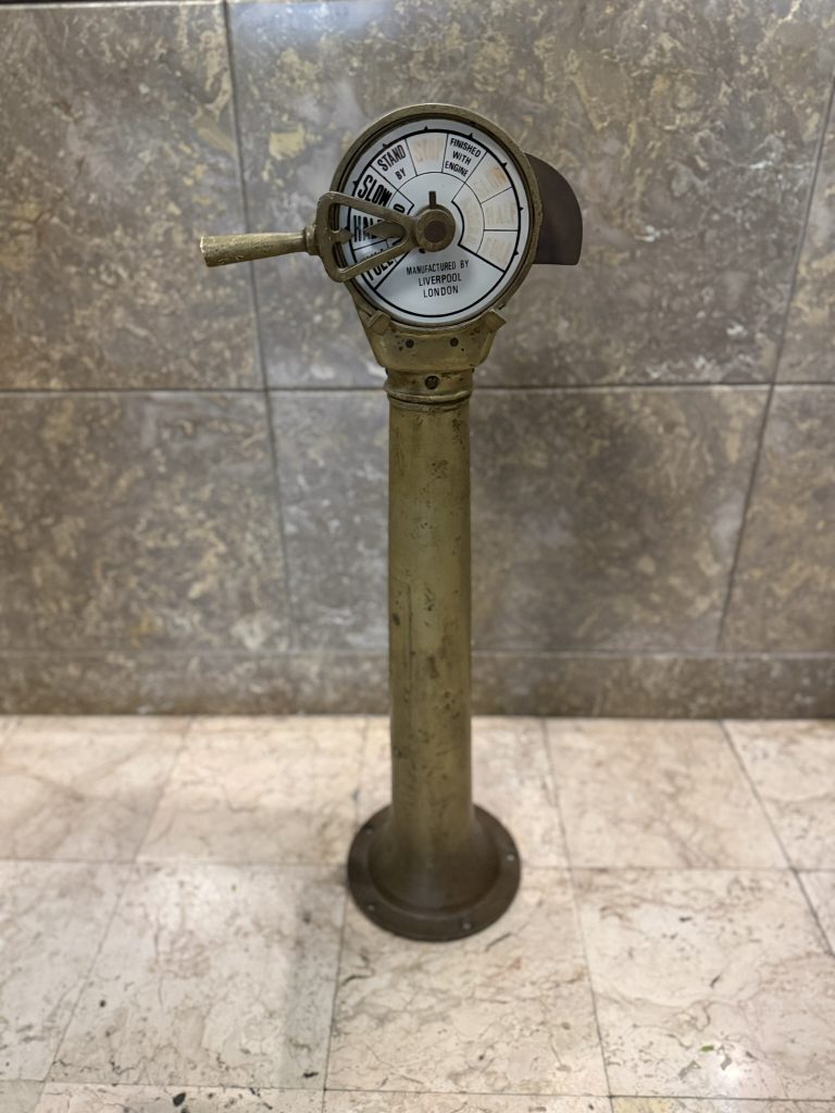 An old steam monitor in the Editory Riverside Santa Apolonia Hotel in Lisbon, Portugal