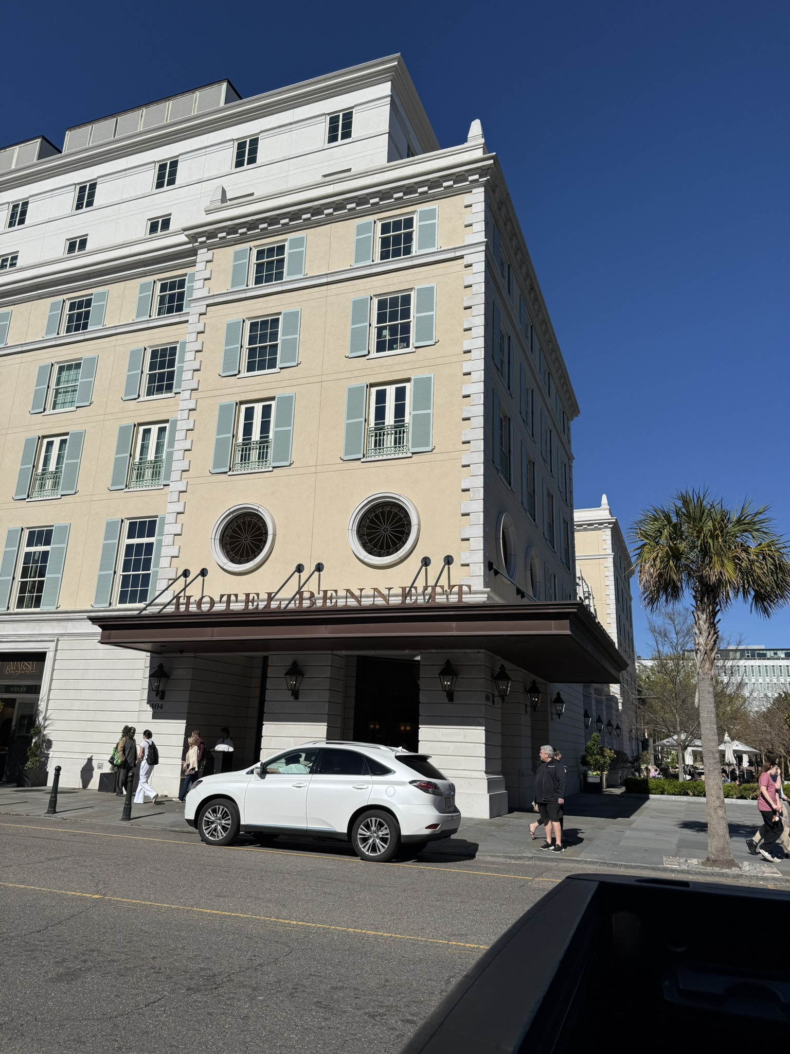 Spring Break in Charleston, South Carolina Hotel Bennett on King Street on a sunny spring day