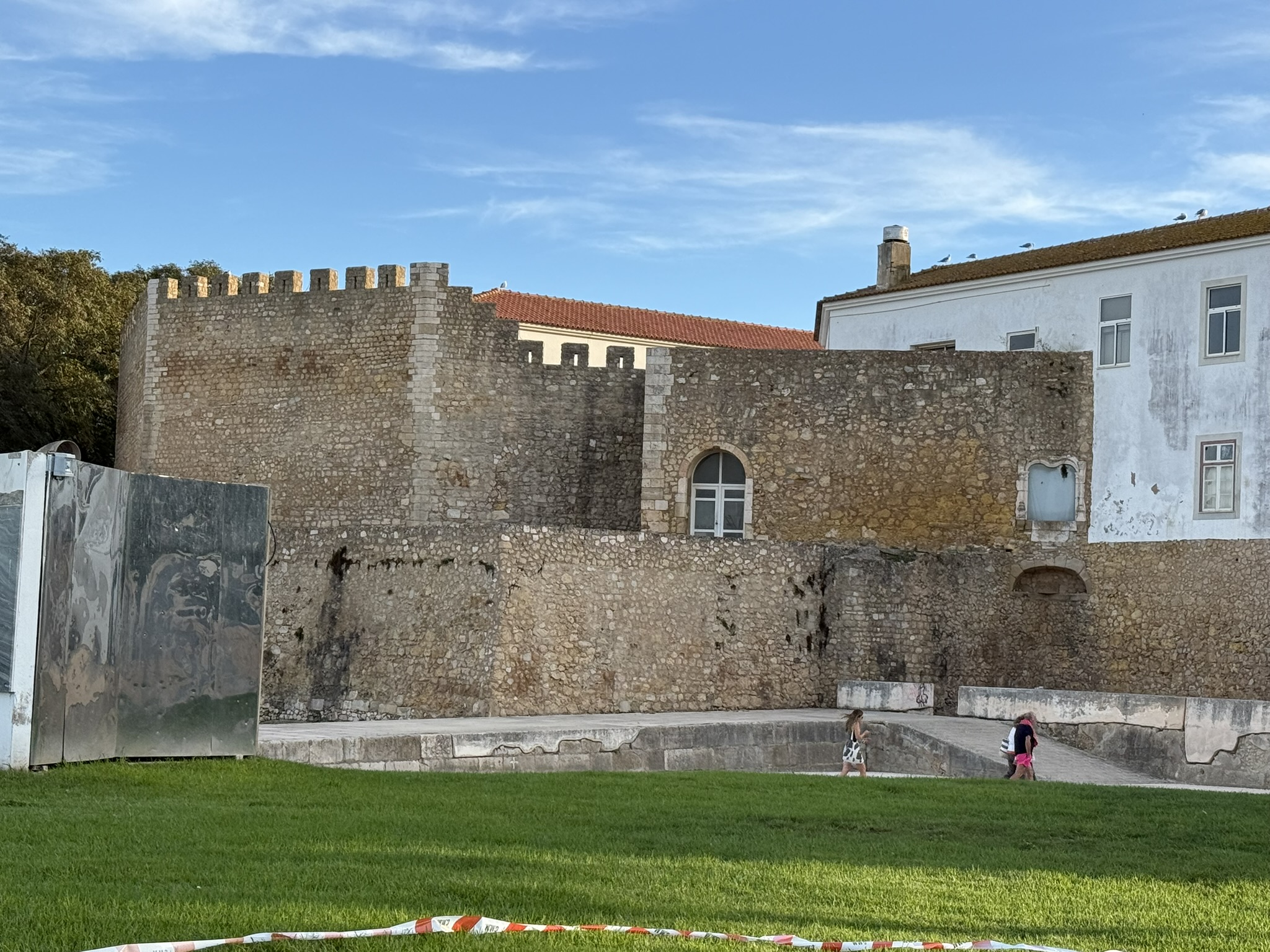 Old walls of Faro in the Algarve region of Portugal on a beautiful day on spring break in the Algarves