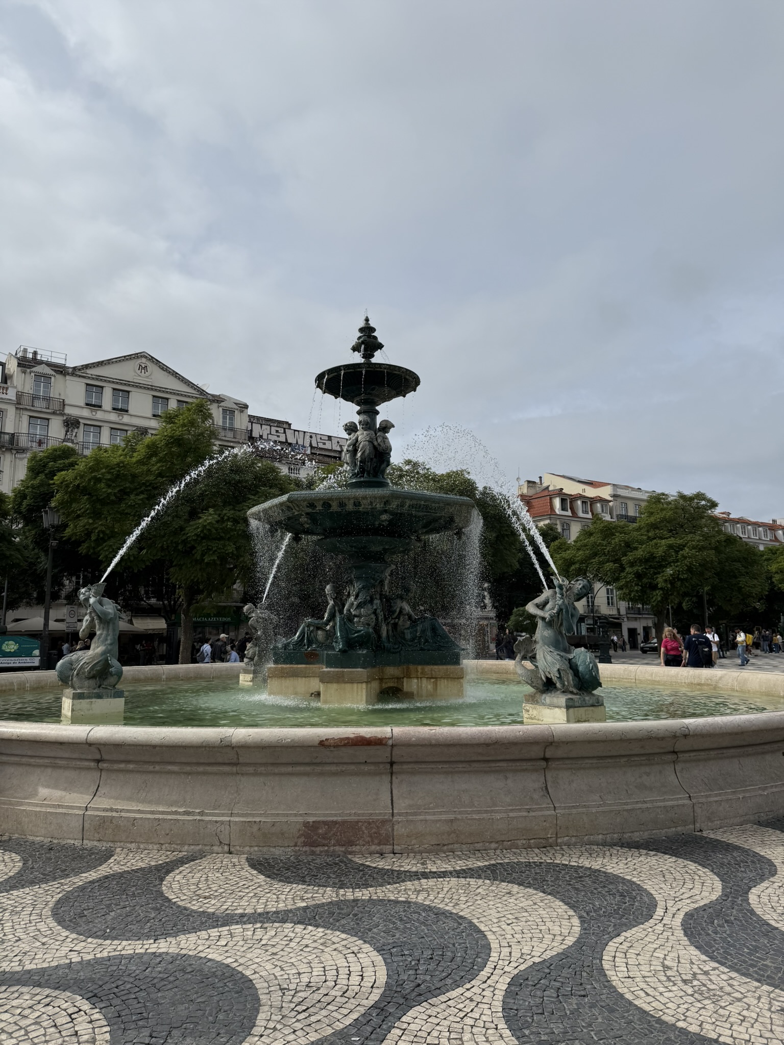 Fountain in a square in the center of Lisbon, Portugal