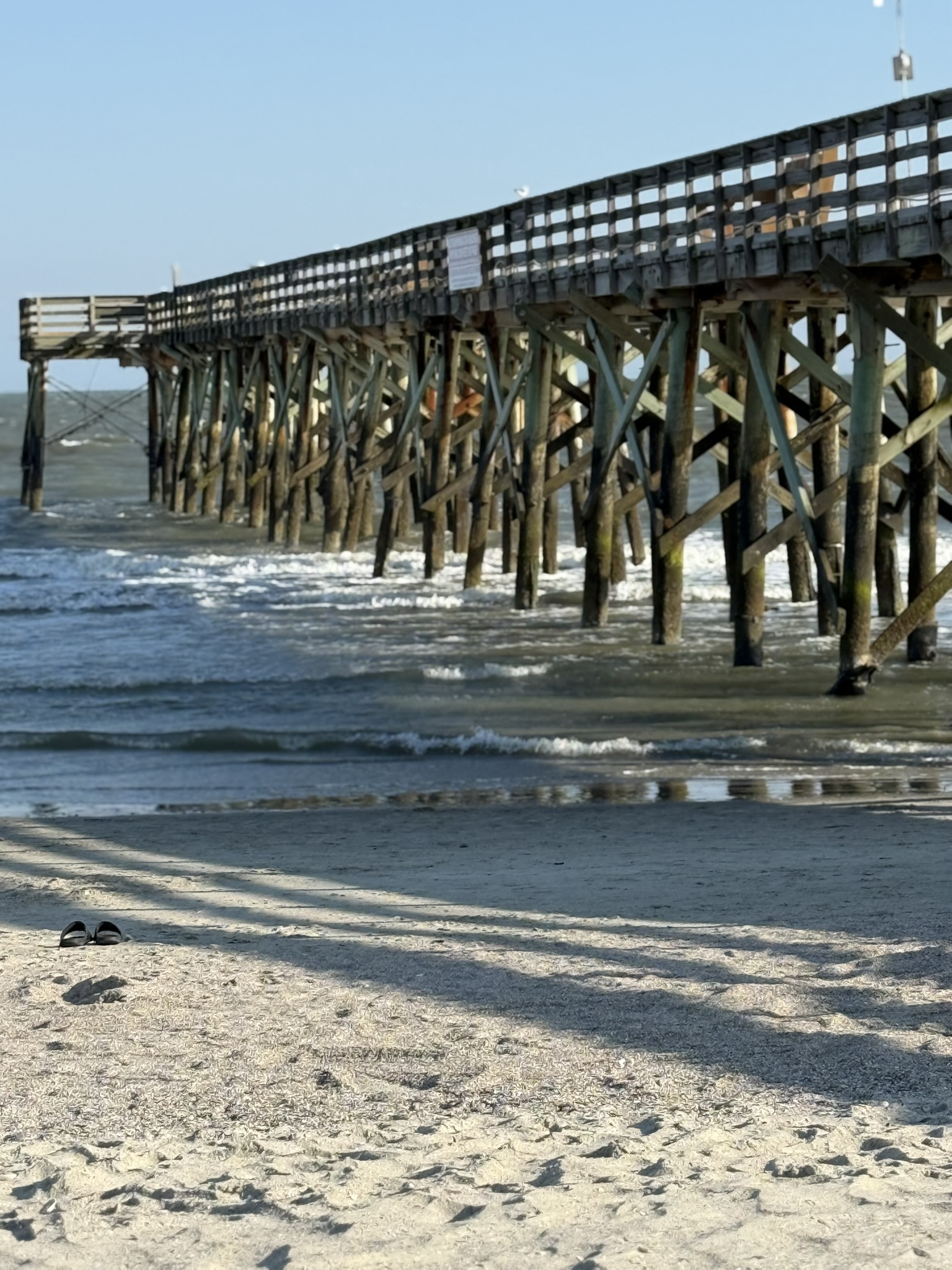 Picture of the pier from the beach at Folly Beach near Charleston, SC in spring break in Charleston