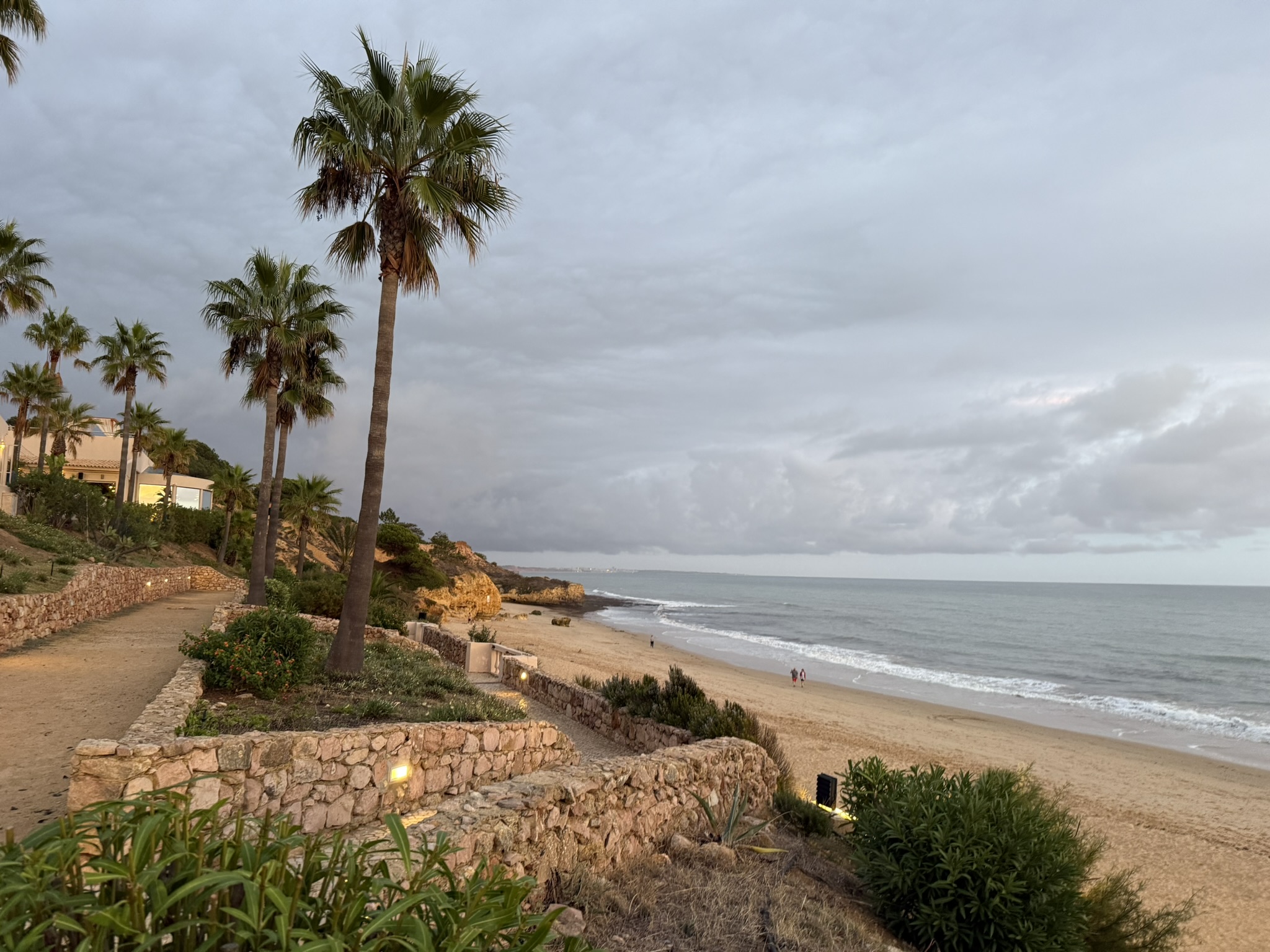 View of the beach from a hotel in Albuferia, Portugal in spring break in the Algarves