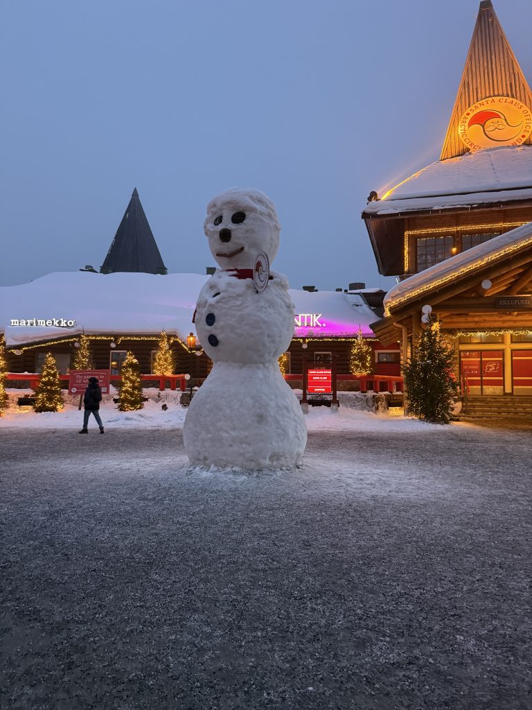 Giant snowman in Santa's Village outside of Rovaniemi, Finland as seen in the travel guide to Lapland