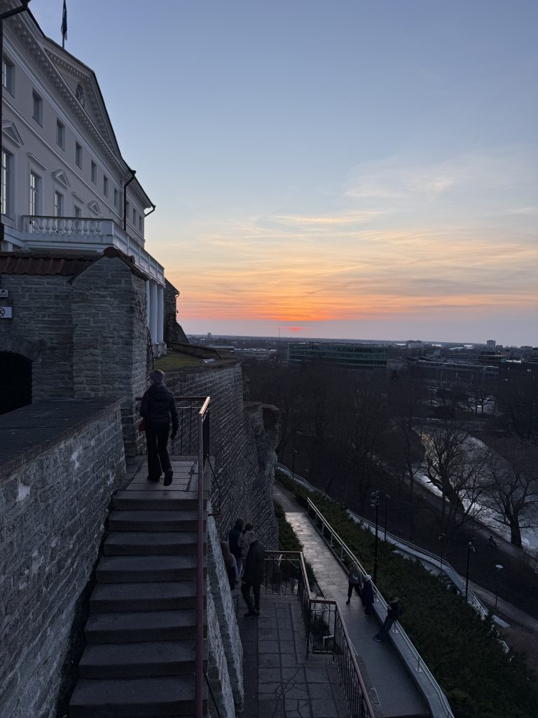 View from a look out in Tallinn, Estonia as the sun is setting as seen in 2 days in Tallinn itinerary
