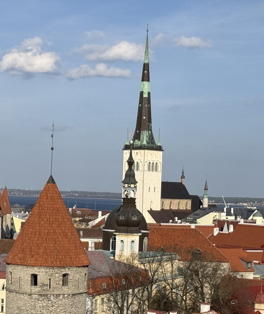 Steeple of St. Olaf's Church seen over Old Town in Tallinn, Estonia. We saw this while doing the 2-days in Tallinn Itinarary
