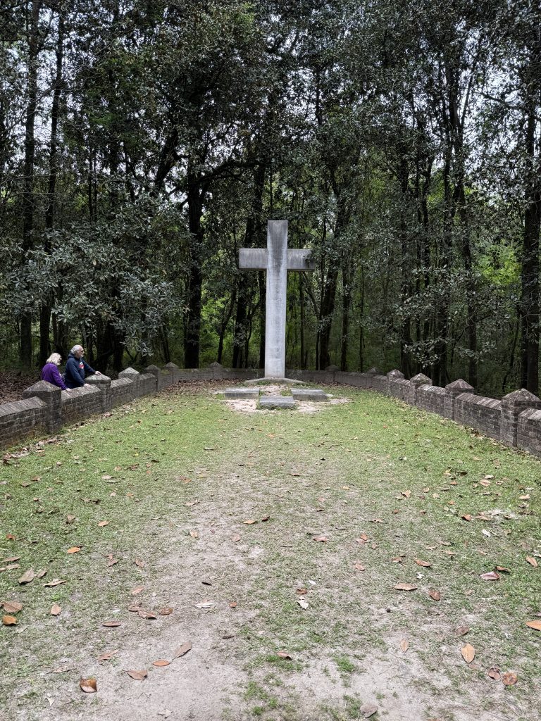 Large cross on the grave of site of former owners of the land that is now Cypress Gardens near Charleston, SC