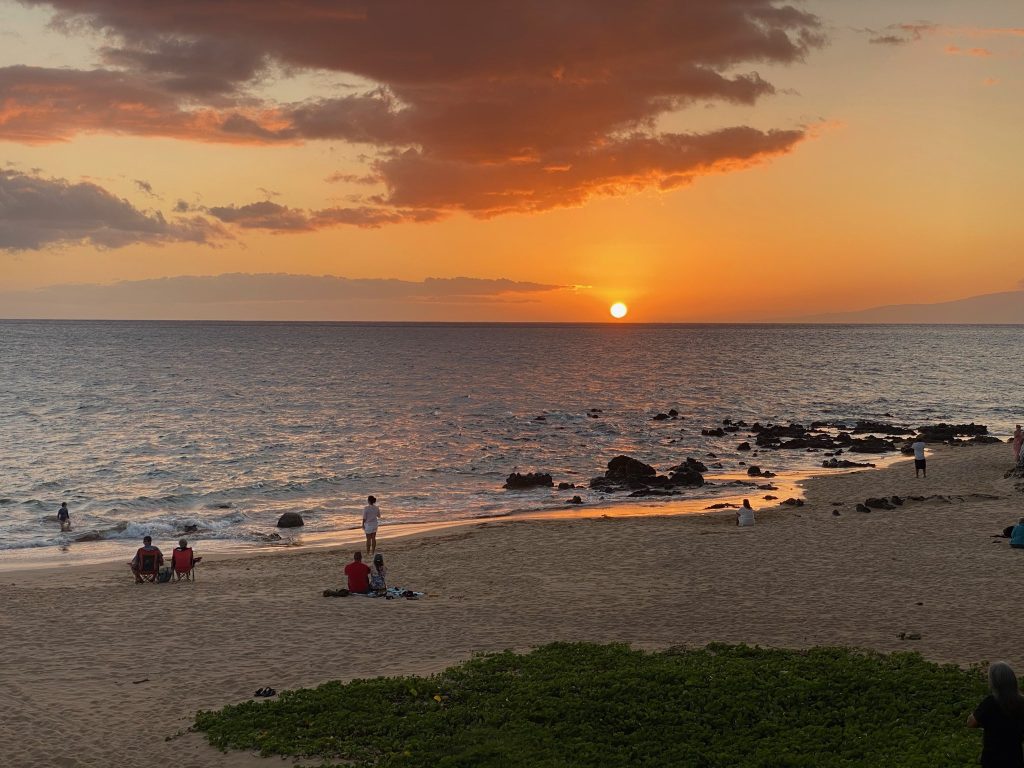 Watching the sunset over the ocean on our 3 days in Maui, Hawaii