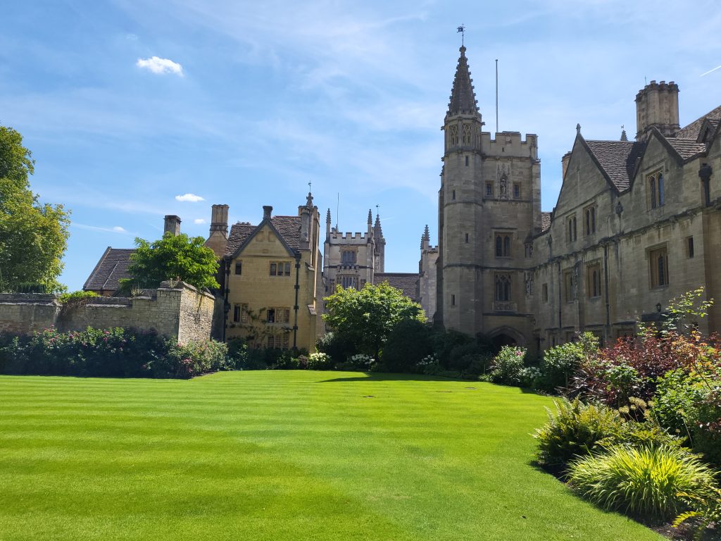 Oxford, England from the courtyard inside the College of Magdalen on a sunny summer day