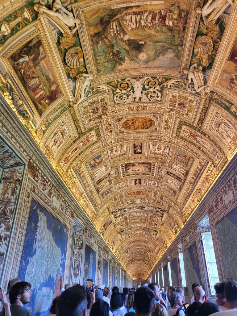 Very decorative ceiling full of painting in one of the 54 museums in the Vatican