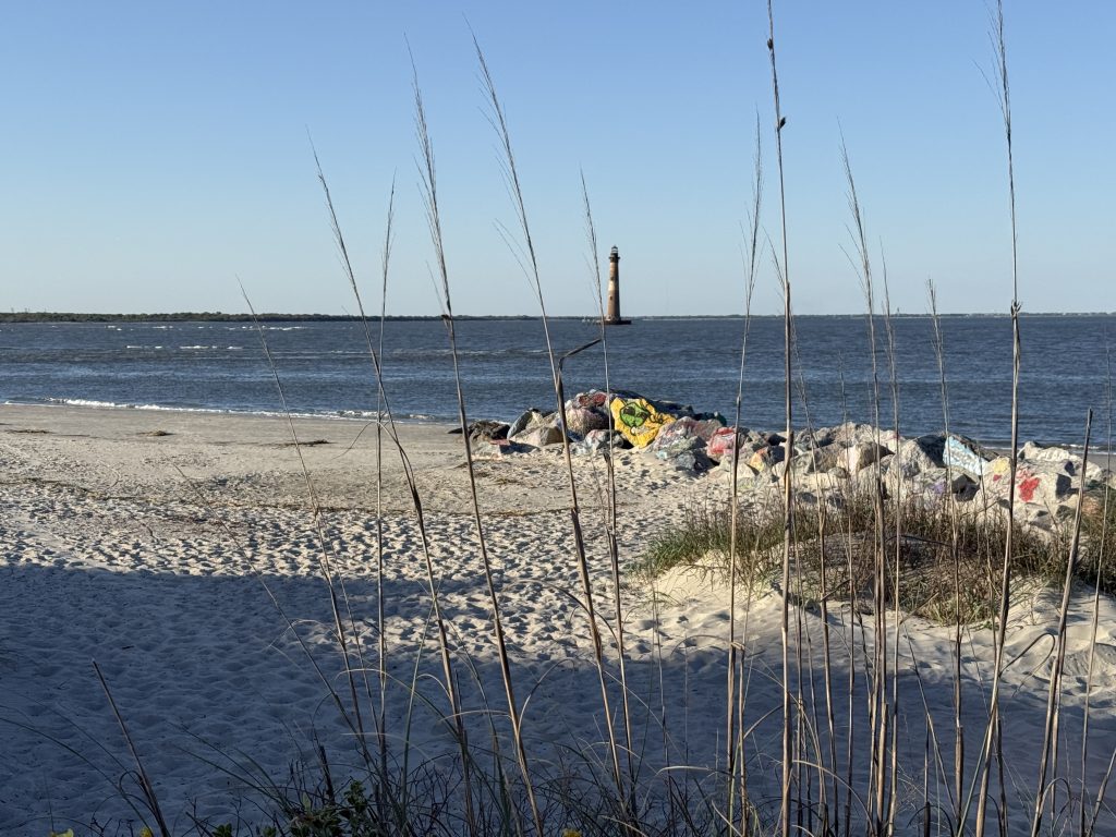 Heritage Preserve at the end of Folly beach where you can see the beach and Morris Island lighthouse in the distance on a beautiful day.