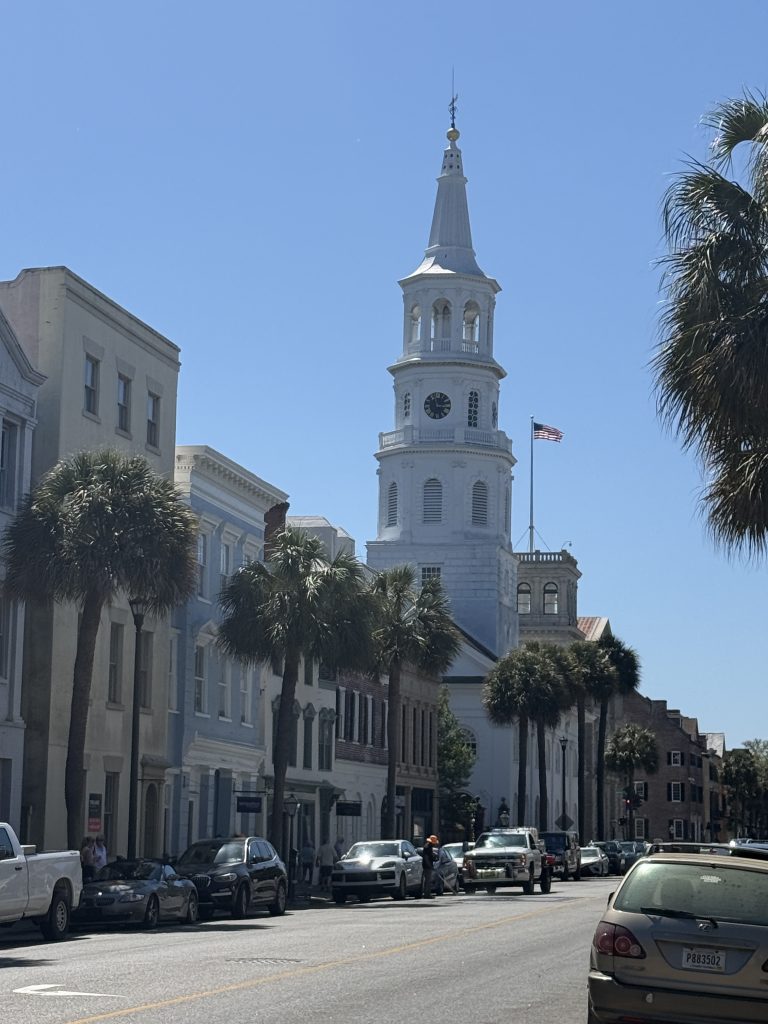 View down Broad Street with St. Michael's Church in Charleston, South Carolina