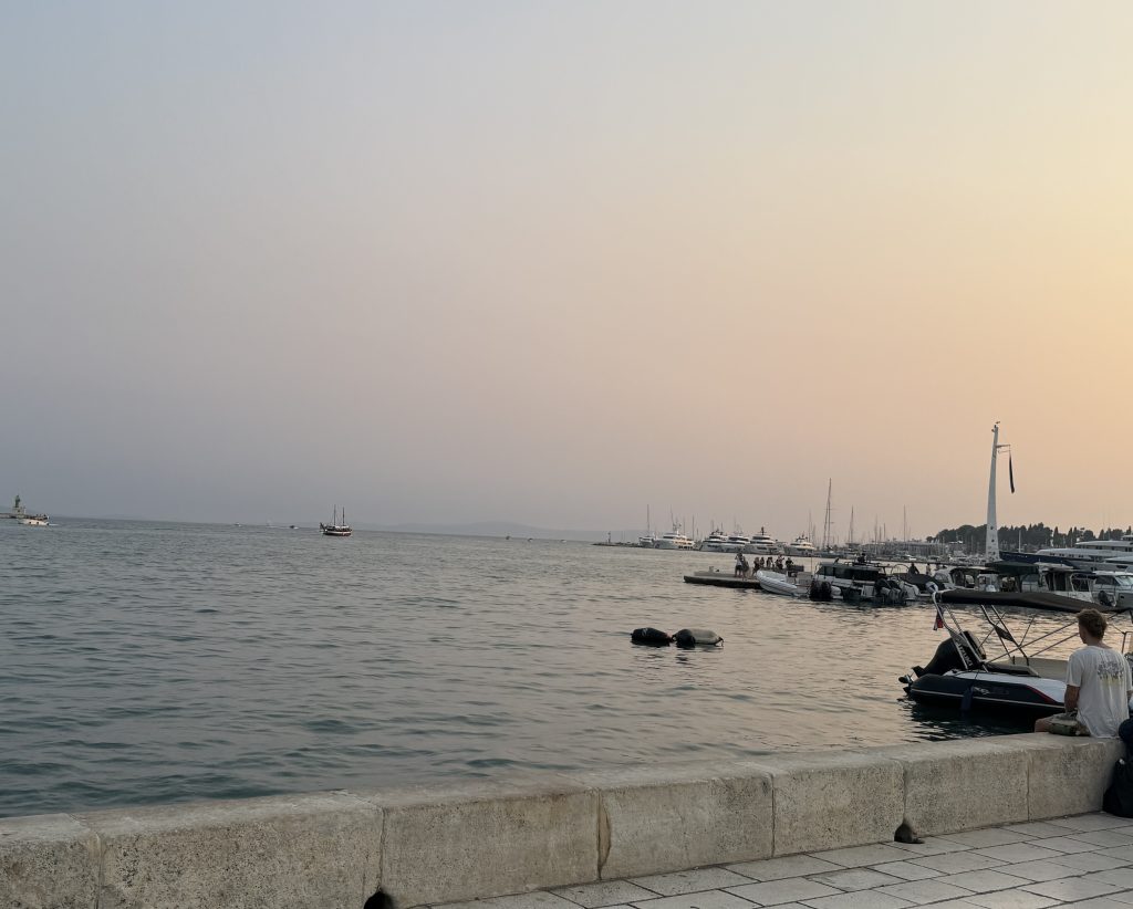 Sunset over the Riva Promenade and harbor, Split