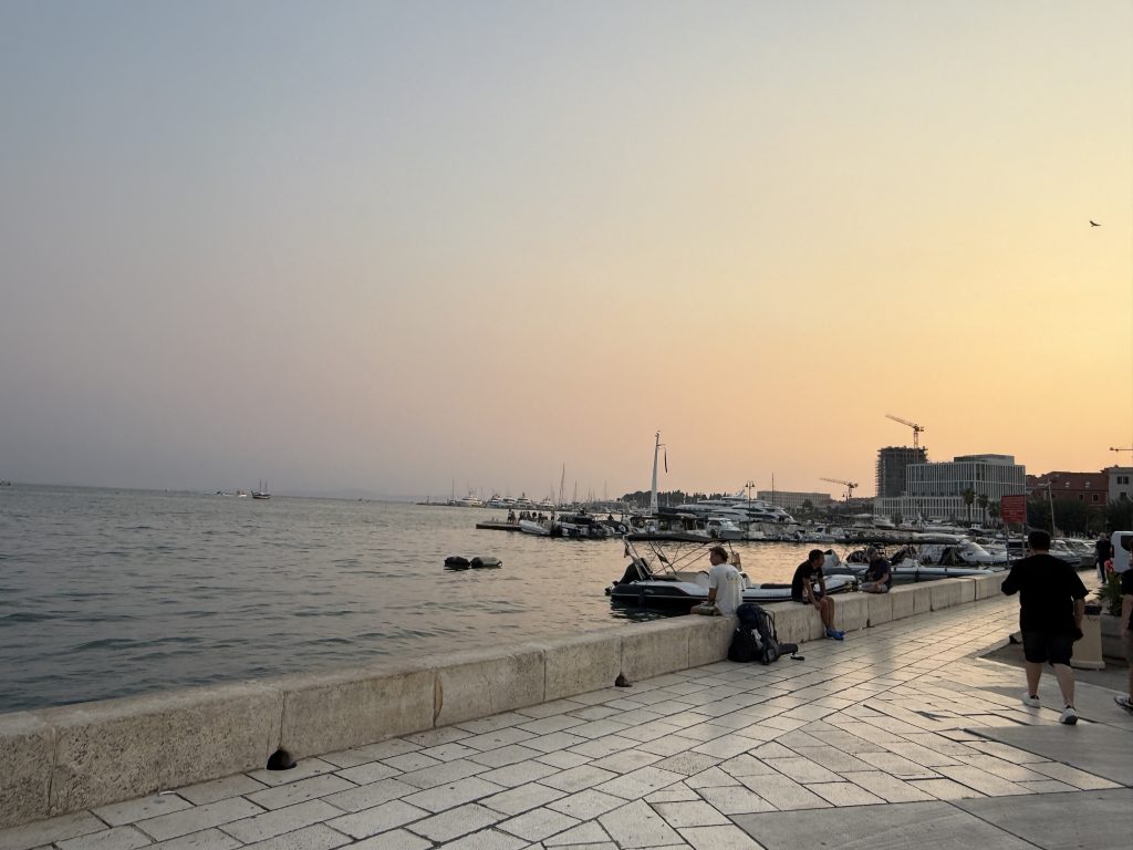 The sun setting from Riva Promonade in Split, Croatia.