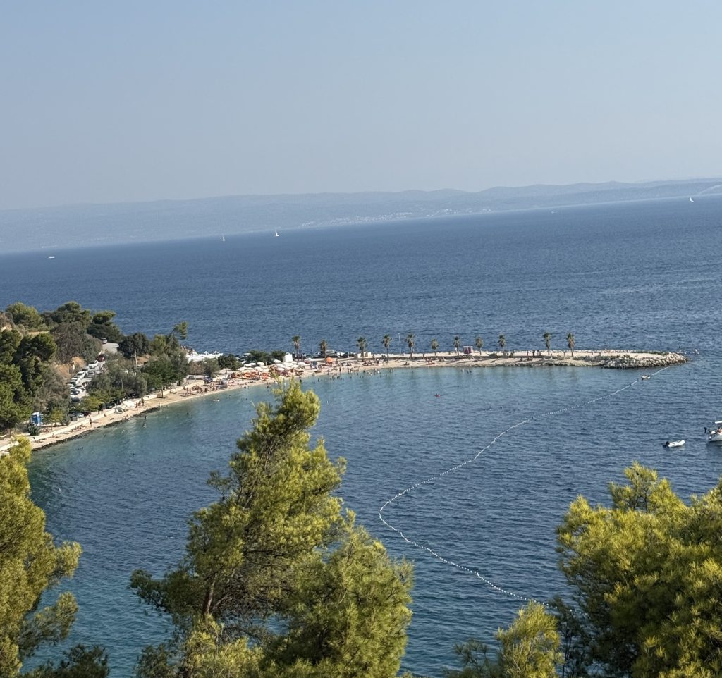 Viewpoint over beaches just outside Old Town Split on a tuk tuk tour