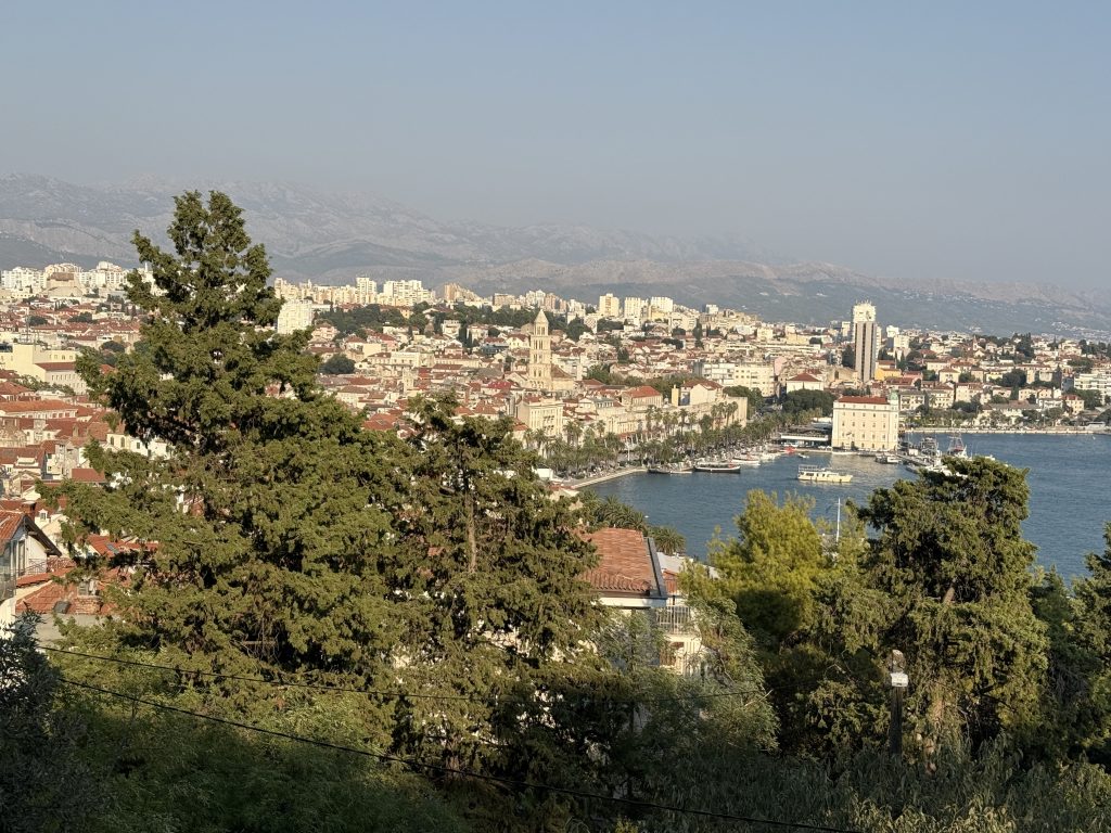 View from Marjan Hill over Split Old Town, the St. Domnius bell tower and the palm-lined Riva harbor, 2 days in Split itinerary