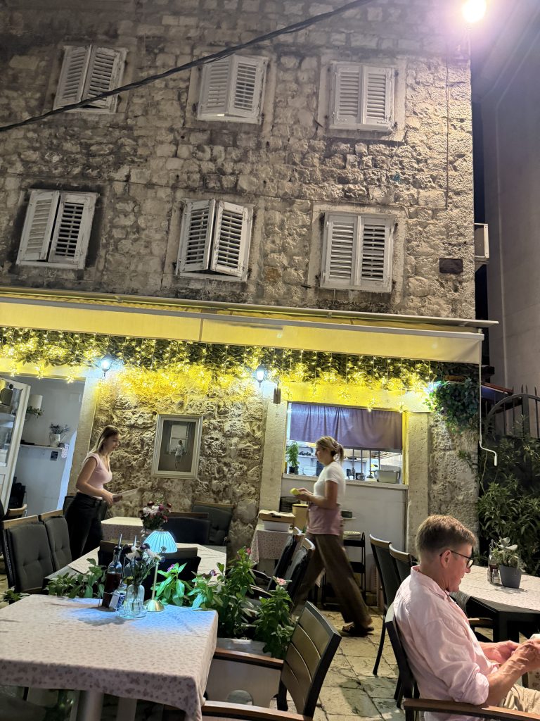 Dinner on a side street inside Diocletian's Palace, 2 days in Split