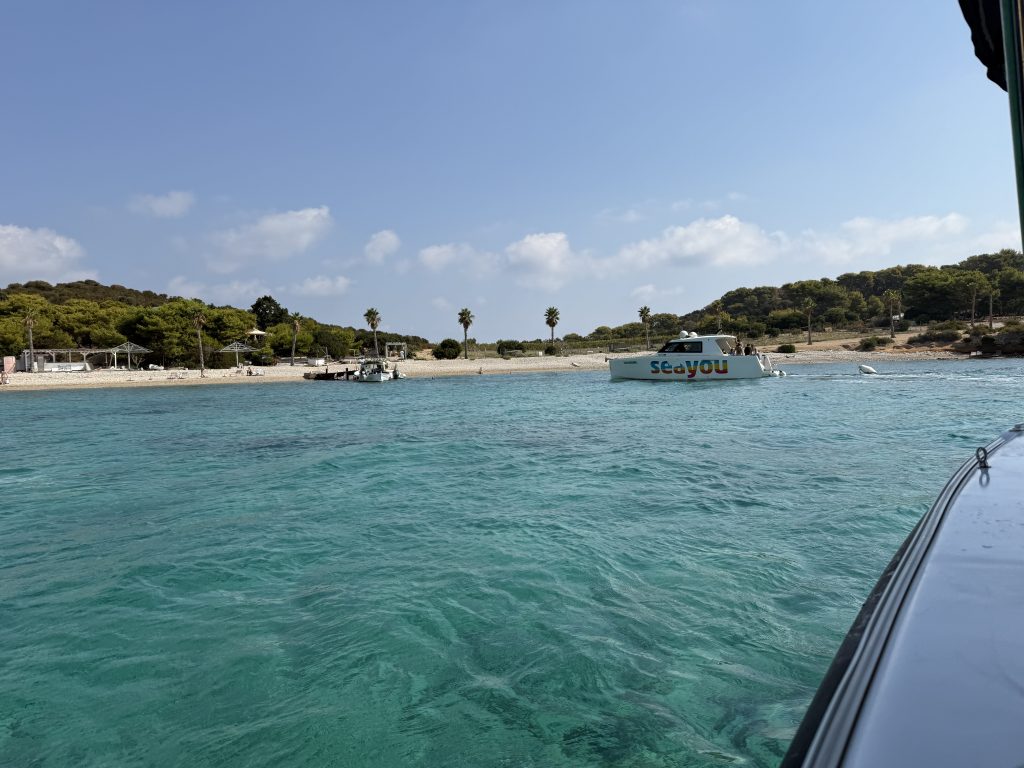 Clear blue waters at the Blue Lagoon, Budikovac, Croatia on a Blue Cave tour from Hvar