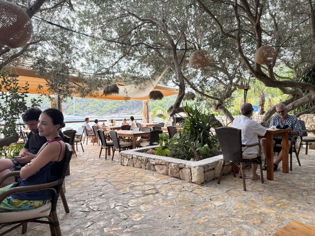 Restaurant at Vinogradišće Bay’s, at a stop on a Blue Cave tour from Hvar