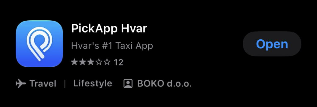 Hvar's PickApp as seen in the app Store from an iphone